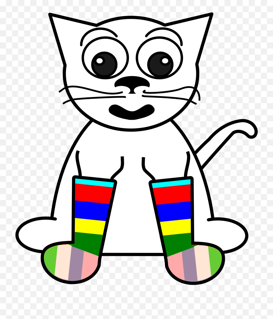 Cartoon Cat In Rainbow Socks Black White Line Art Tattoo - Cat Wearing Socks Cartoon Emoji,Google Clipart