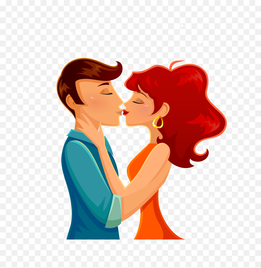Kiss Cartoon Romance Illustration - Couple Kissing Vector Png Emoji,Kissing Png