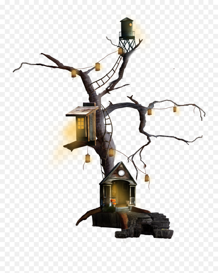 Tree House Halloween Clip Art - Rat Png Download 13681600 Emoji,Halloween Tree Clipart