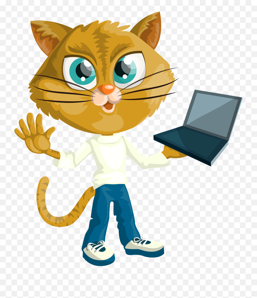 Cartoon Cat With Laptop Clipart Free Download Transparent Emoji,Laptop Clipart Black And White