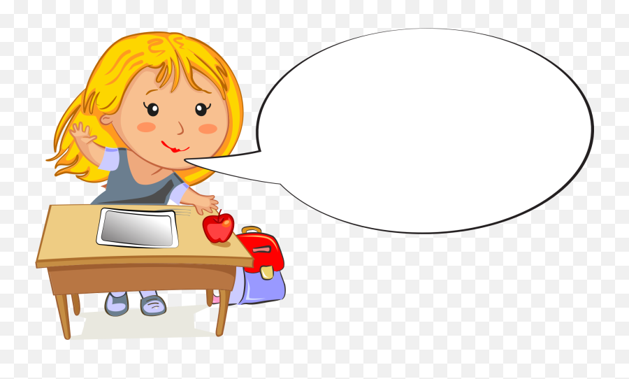 Cartoon Girl At Desk With Tablet Tim - Girl In The School Clipart Emoji,Desk Transparent Background