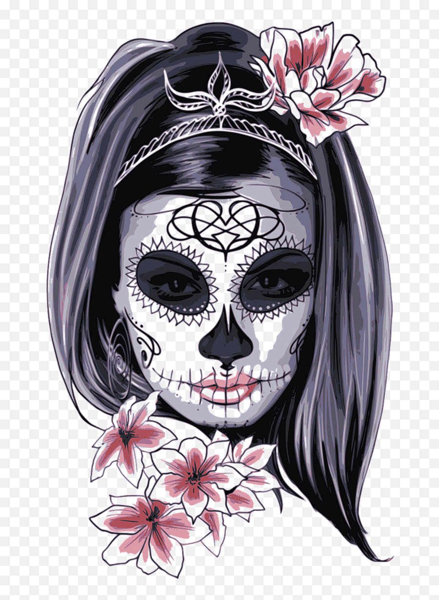 Sugar Skull Clipart Black And White For Kid - Clipart World Emoji,Day Of The Dead Flowers Clipart