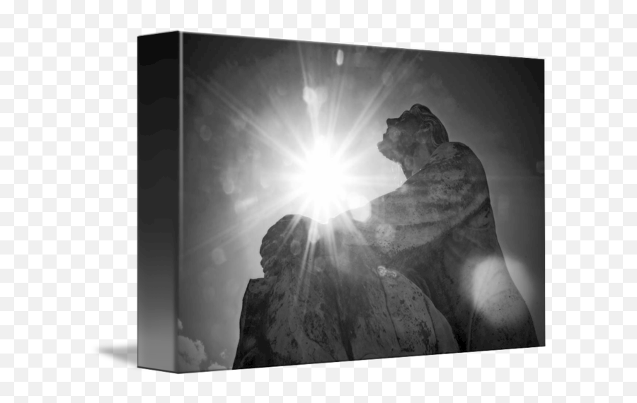 Statue Of Praying Jesus With Lens Flare Bl And Wht By Cara - Sun Emoji,White Lens Flare Png