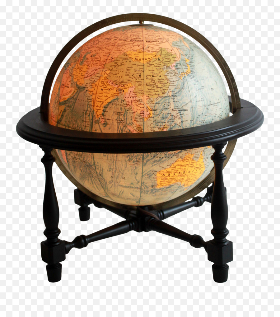 Vintage Mid Century Black Lacquer Lighted Globe On Stand - Antique Emoji,Transparent Globe