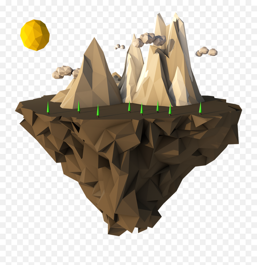 Low Poly Floating Island 3d Png - Floating Island Low Poly Png Emoji,Island Png