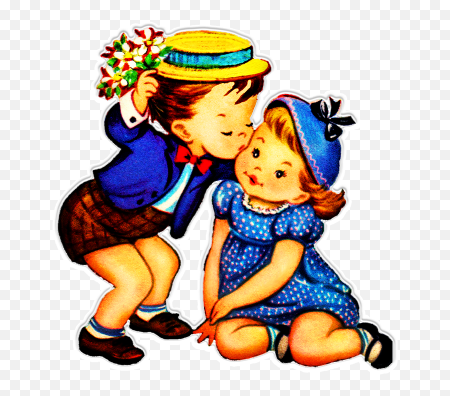 Kissing Clipart Kind Child - Menino E Menina Vintage Emoji,Kind Clipart