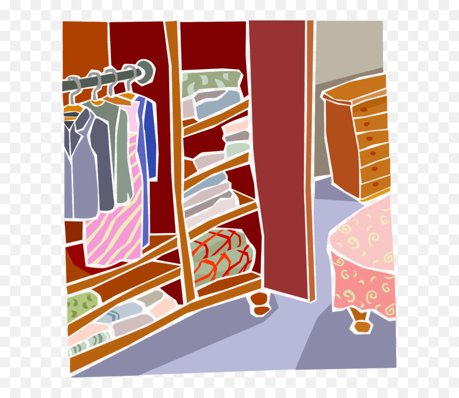 Bedroom Royalty Free Vector Clip Art Illustration - Hous1414 Clothes In Closet Clipart Png Emoji,Bedroom Clipart