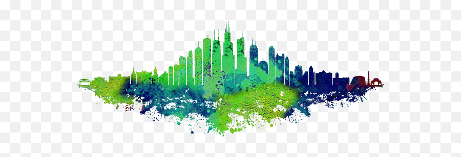 Chicago City Skyline - Lime Green Watercolor On White Emoji,City Transparent Background