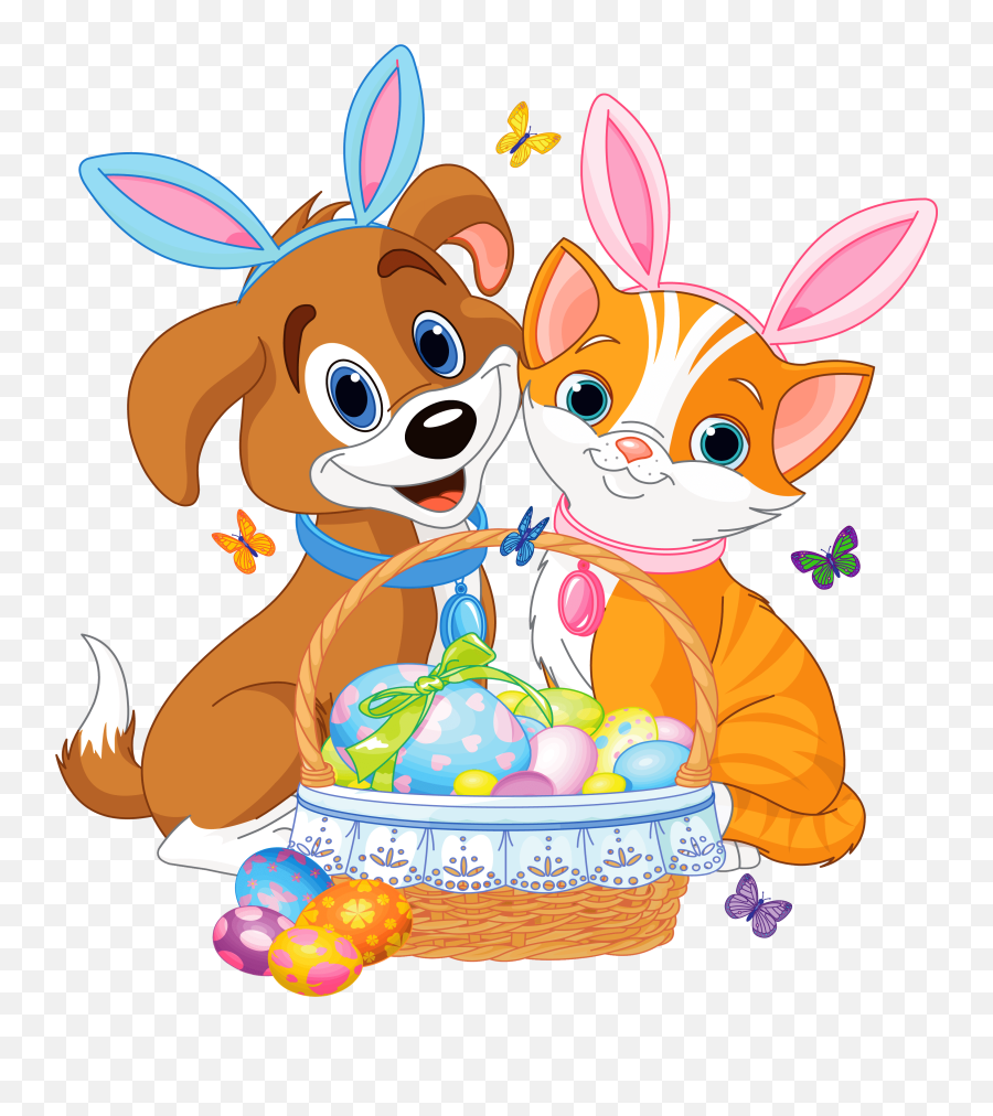 Cute Puppy And Kitten With Easter Bunny Ears And Basket Emoji,Bunny Ears Png
