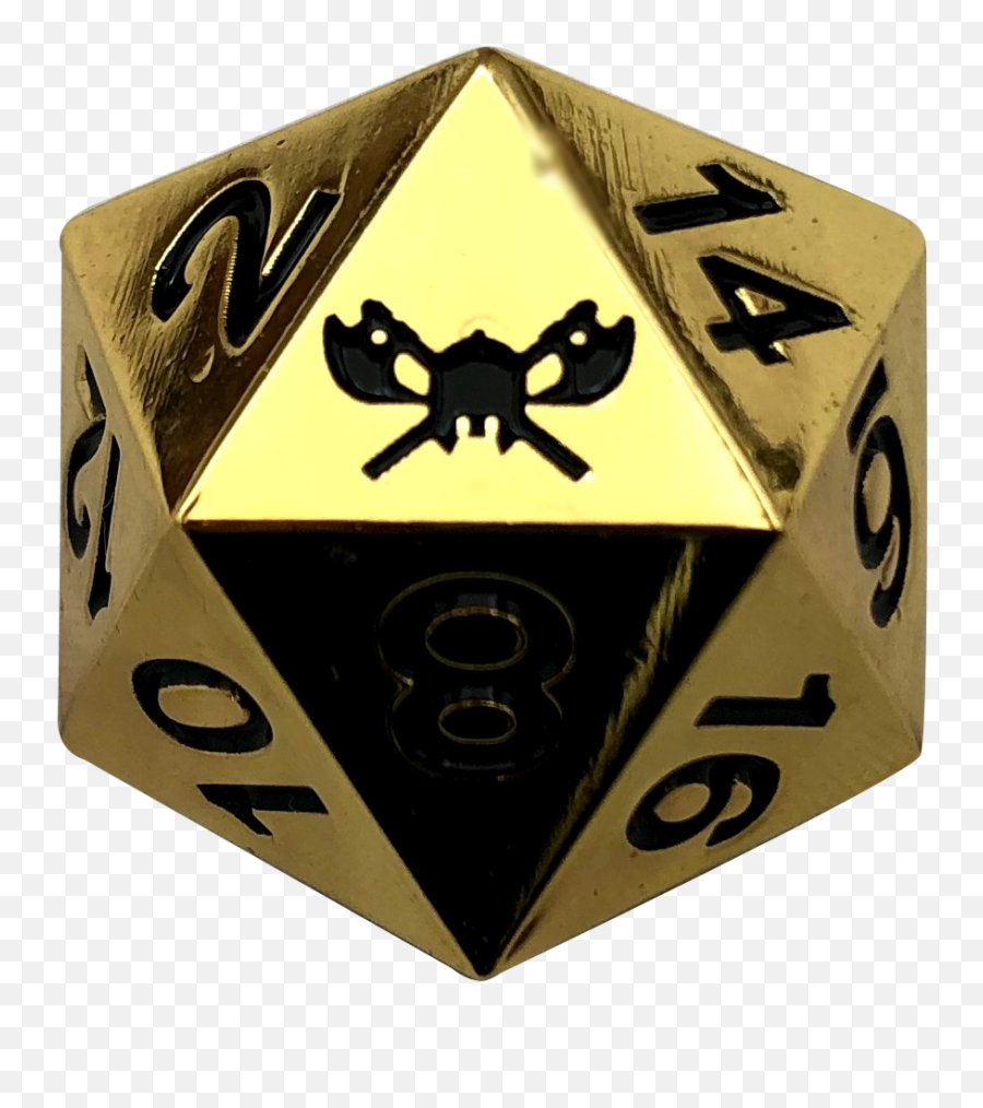 Single D20 - Skullsplitter Logo Gold Color With Black Numbers Metal Die Language Emoji,Dnd Logo