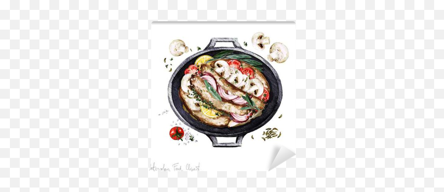 Watercolor Food Clipart - Sausage Casserole In A Cooking Pot Wall Mural U2022 Pixers We Live To Change Casserole Watercolor Emoji,Sausage Clipart