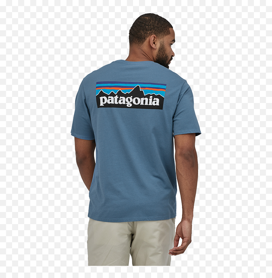 Patagonia Menu0027s P - 6 Logo Organic Tshirt Pigeon Blue Play Emoji,Patagonia Logo T Shirts