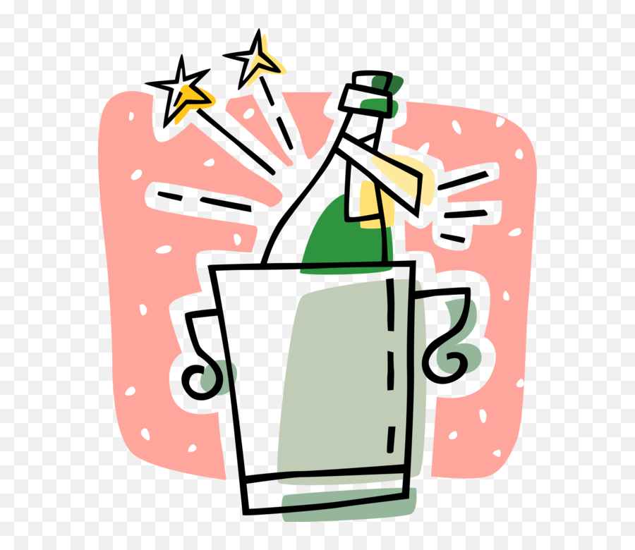 Bottle Of Champagne In A Ice Bucket Royalty Free Vector Clip - Bottles Of Champagne Cartoon Emoji,Champagne Clipart
