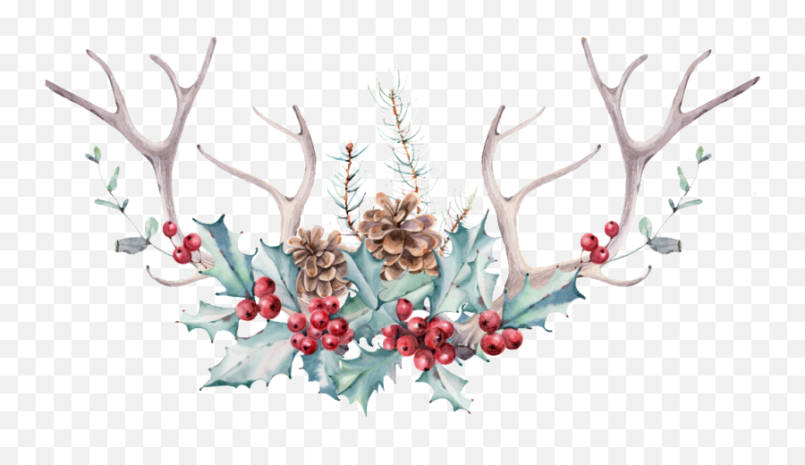 Download Hd Hand Painted Antlers And Flowers Hd High - Transparent Background Antlers Christmas Emoji,Antlers Clipart