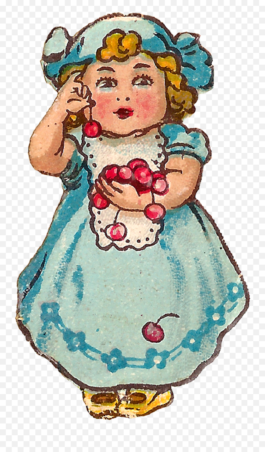 Girl Holding Cherries Clip Art Image - Cherry Clipart Vintage Emoji,Cherries Clipart