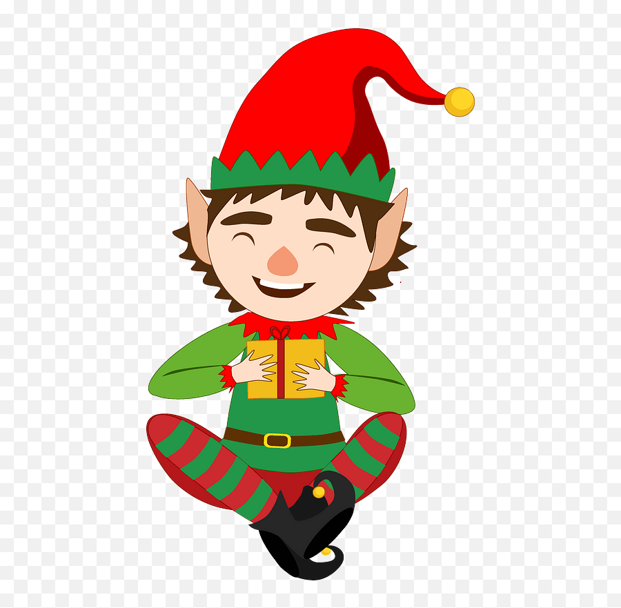 Christmas Elf With Present Clipart Free Download Emoji,Free Elf Clipart