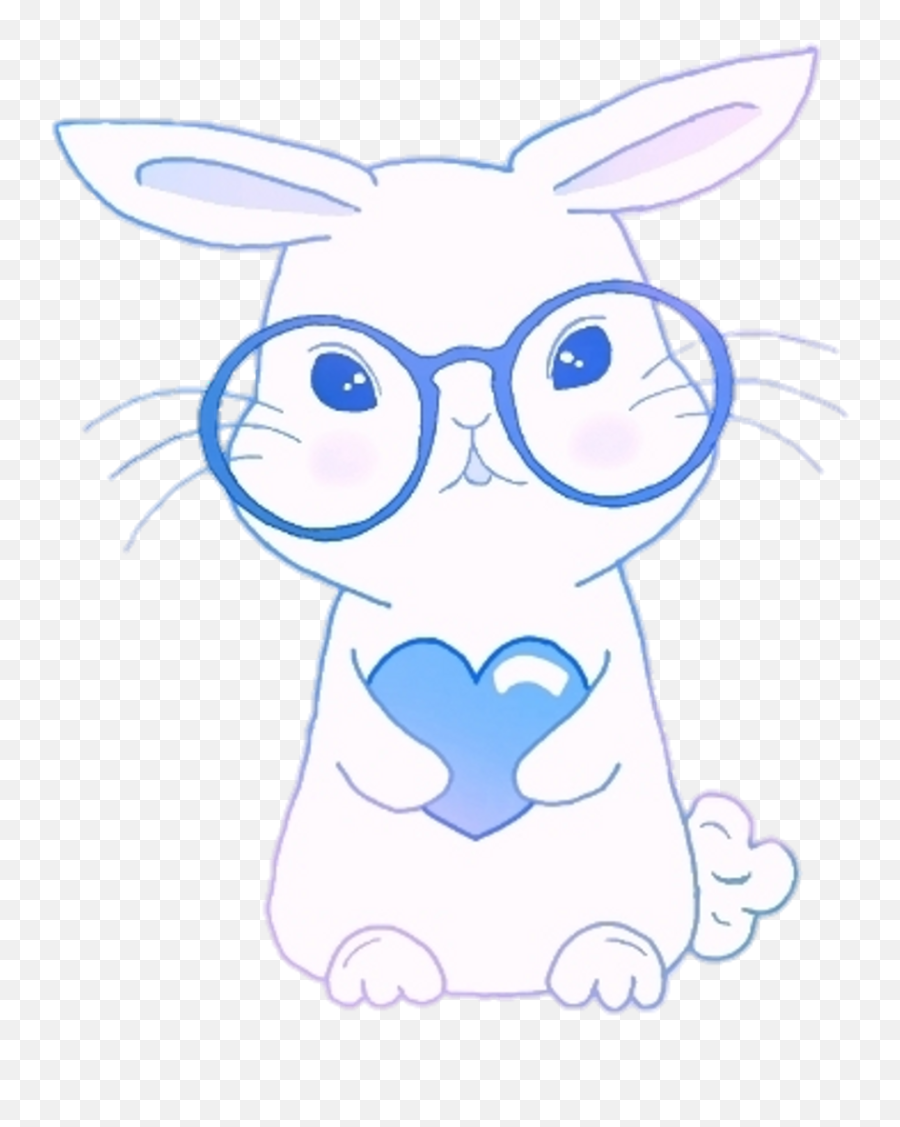 Kawaii Cute Anime Bunny Glasses Heart Blue Happiness Emoji,Cute Anime Png