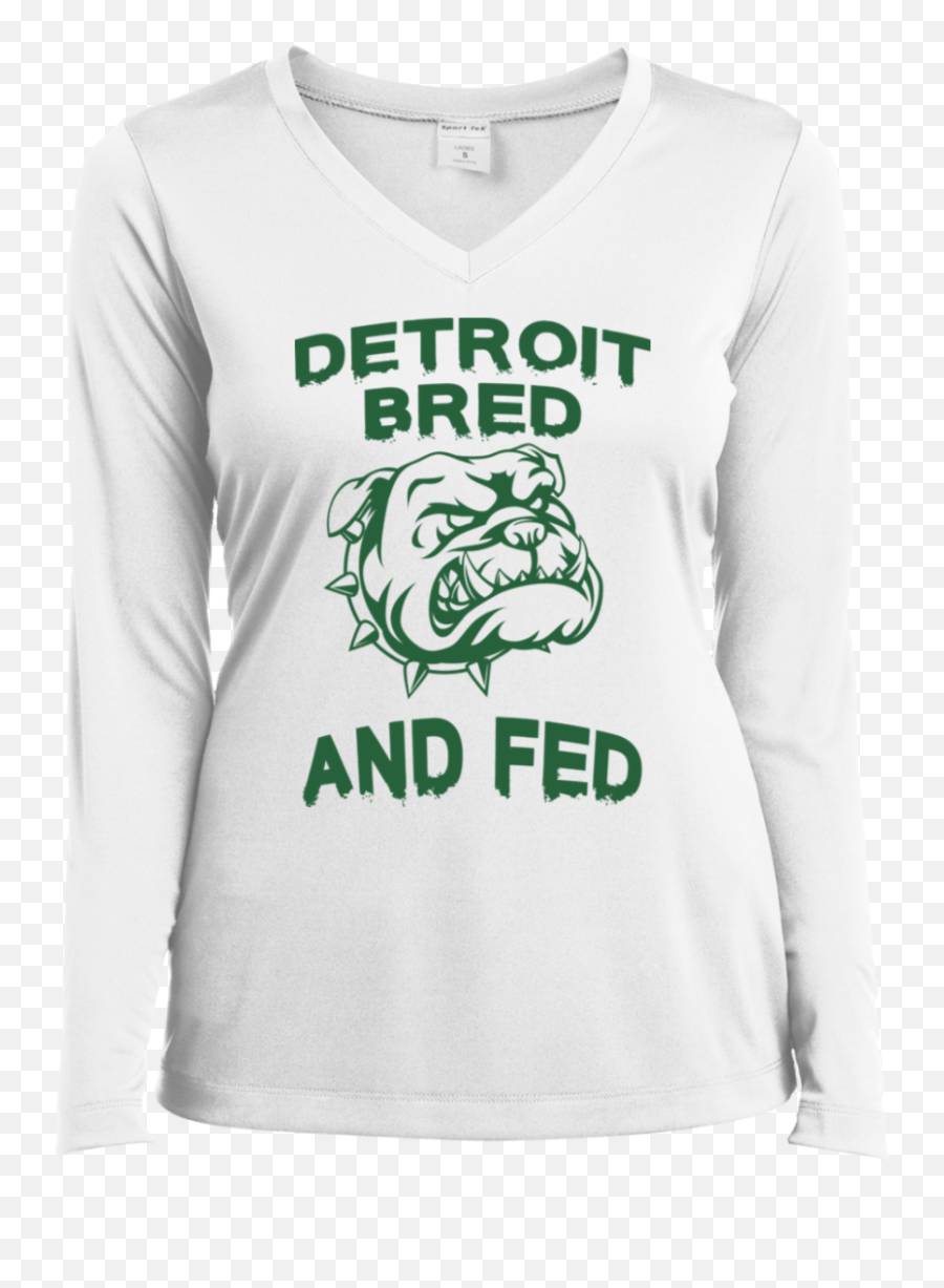 Womenu0027s Detroit Bred And Fed Forest Green Logo Ladiesu0027 Ls Performance V - Neck Tshirt Long Sleeve Emoji,Ls Logo