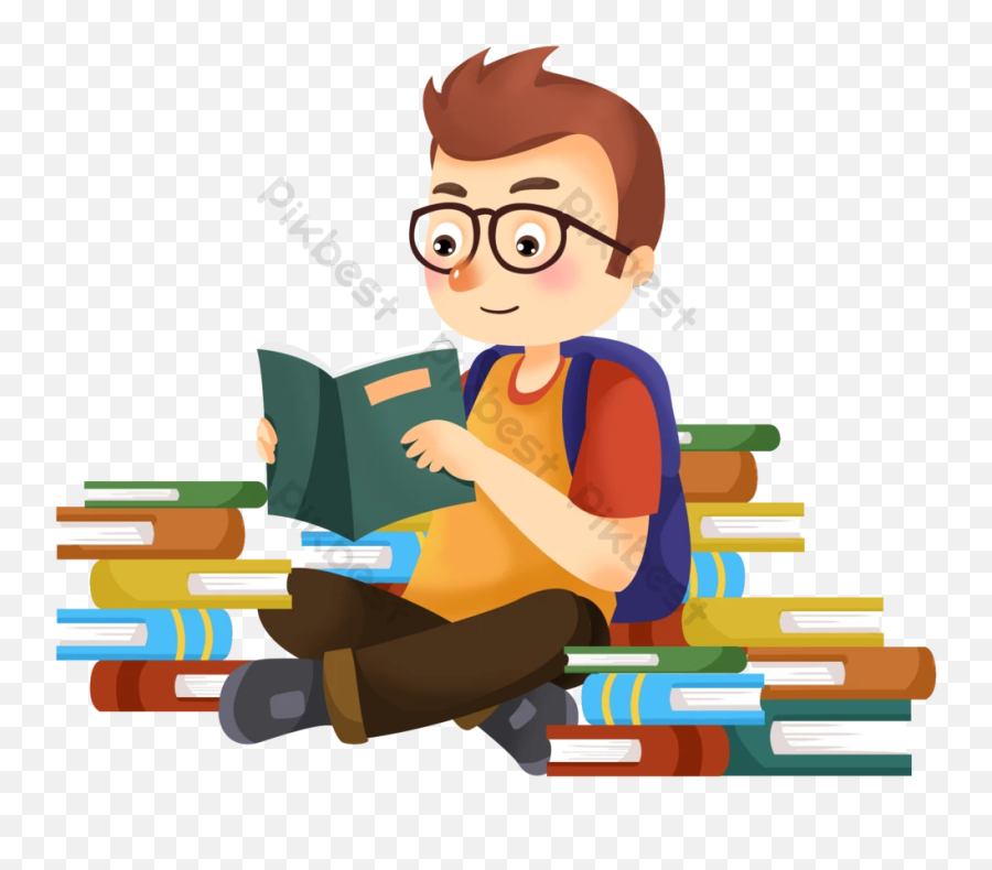 Cartoon Flat Boy Reading Book Png Element Png Images Psd Emoji,Cartoon Book Png
