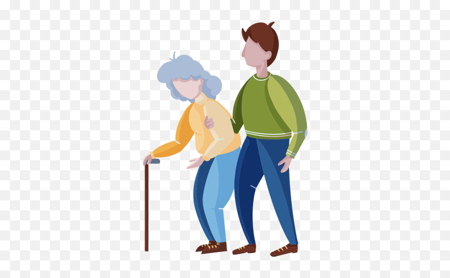 Young Man Helping Old Lady Flat - Vector Emoji,Old Lady Png