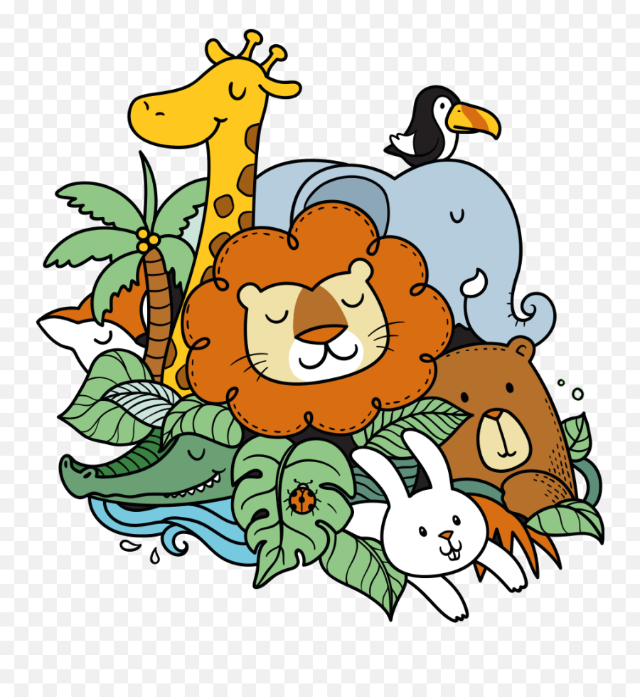 Nordic Colorful Jungle Animals Decal - Tenstickers Emoji,Jungle Animal Clipart