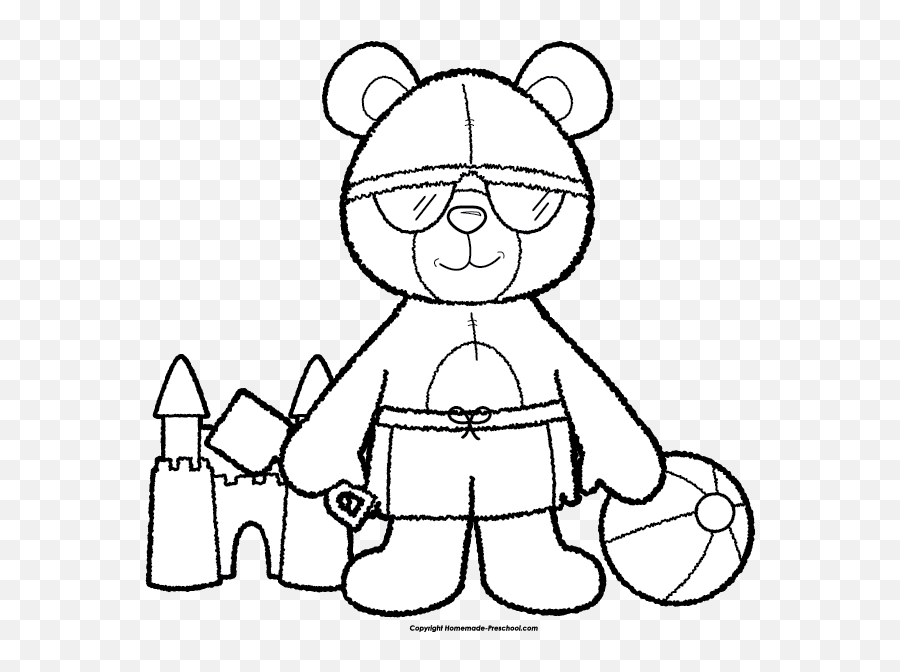 Teddy Bear Clipart - Bear At The Beach Black And White Clipart Emoji,Bear Clipart Black And White