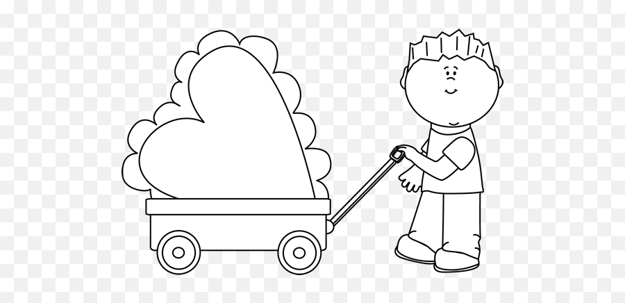 Black And White Boy Pulling Valentine In A Wagon Clip Art - Clip Art Emoji,Train Clipart Black And White