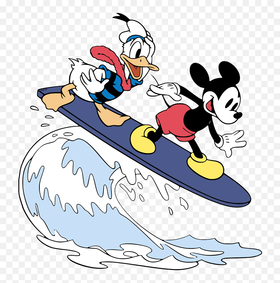 Mickey Mouse Surfing Png Clipart - Mickey And Donald Surfing Emoji,Surfing Clipart