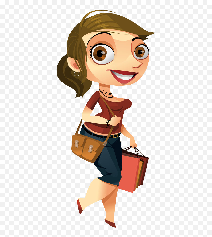 Cartoon Pretty Woman Walking With Shopping Bags - Bank Cartoon Woman Walking Png Emoji,Shopping Bags Clipart
