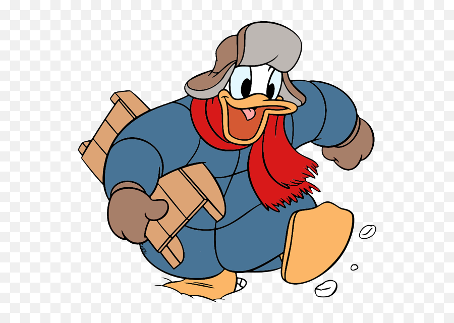 Disney Winter Season Clip Art - Duck Cartoon In Winter Emoji,Sledding Clipart