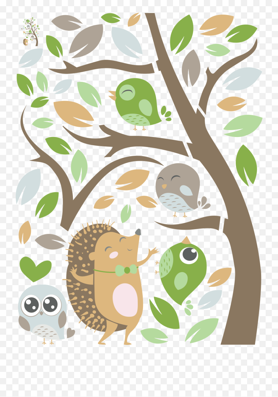 Hedgehogs And Forest Birds Wall Decal Emoji,Free Woodland Animal Clipart