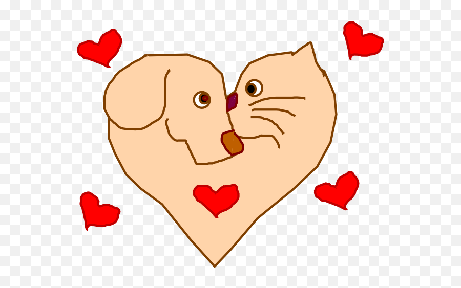 Dog And Cat Heart Clip Art - Dog And Cat Love With Hearts Emoji,Cat And Dog Clipart
