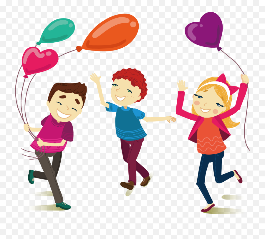 Cartoon Illustration Friends Playing With Outdoors - Juegos Con Globos Dibujo Emoji,Friendship Clipart