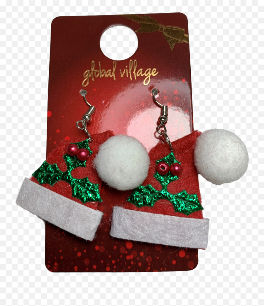 Holly Santa Hat Earrings - Christmas Day Emoji,Christmas Hat Png