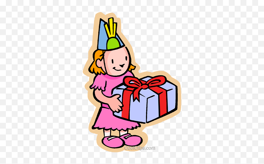 Little Girl With Birthday Gift Royalty Free Vector - Girl Emoji,Birthday Presents Clipart
