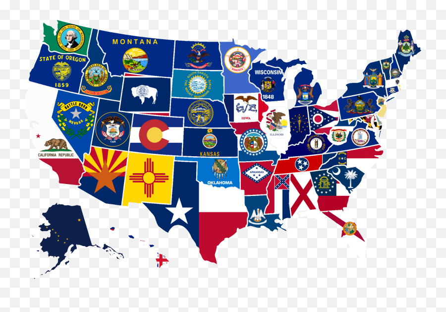 Us States Flag Map Transparent Cartoon - Jingfm Goat According To Each State Emoji,Usa Flag Clipart