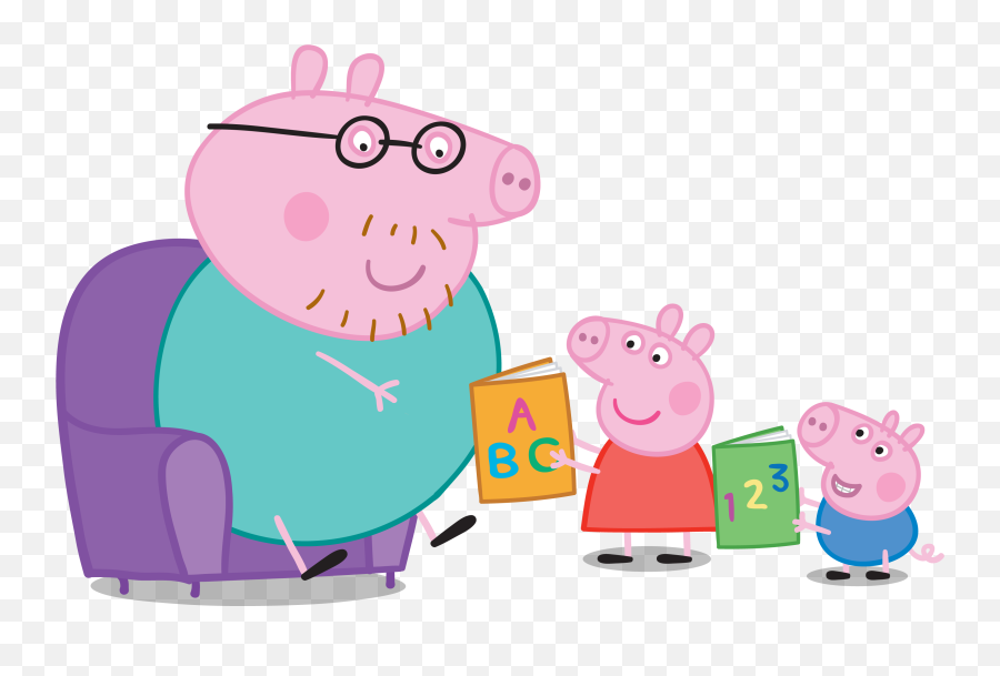 Daddy Pigu0027s Top Tips For Reading - Peppa Pig Clipart Full Peppa Pig Reading Clipart Emoji,Peppa Pig Png