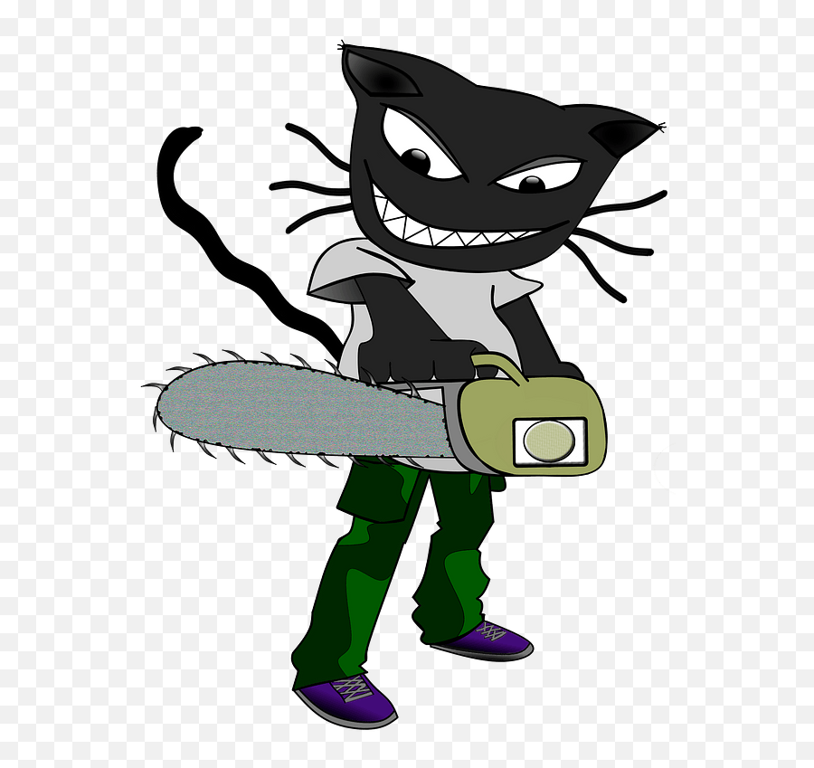 Cartoon Cat With A Chainsaw Clipart - Fictional Character Emoji,Chainsaw Clipart