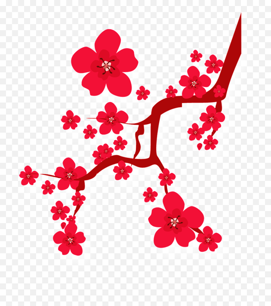 Korean Cherry Blossom Transparent - Red Cherry Blossoms Chinese New Year Png Flower Emoji,Cherry Blossom Transparent