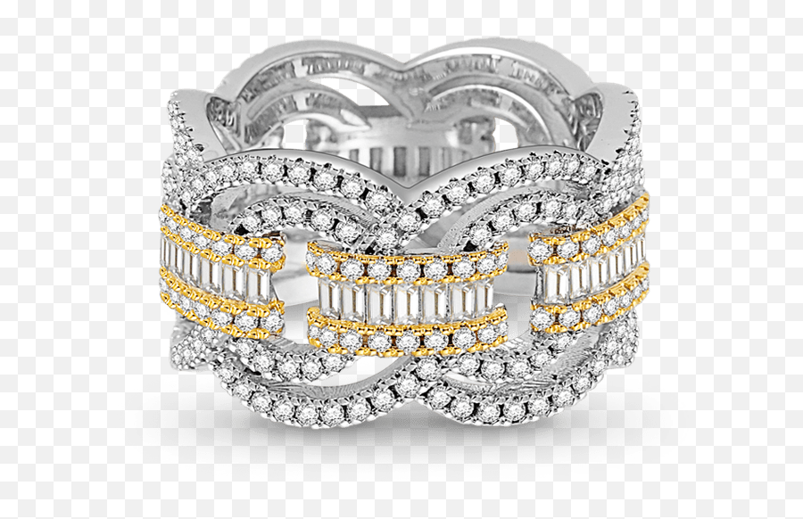 Interlaced Band Ring Sterling Silver Two - Tone Plated Paved Cystals Wedding Ring Emoji,Interlaced Png