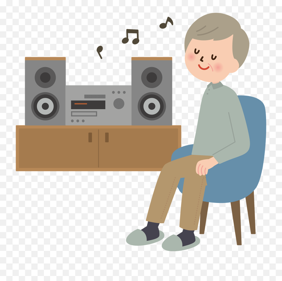 Grandfather Is Listening To Music - Listening To Music Clipart Emoji,Music Clipart