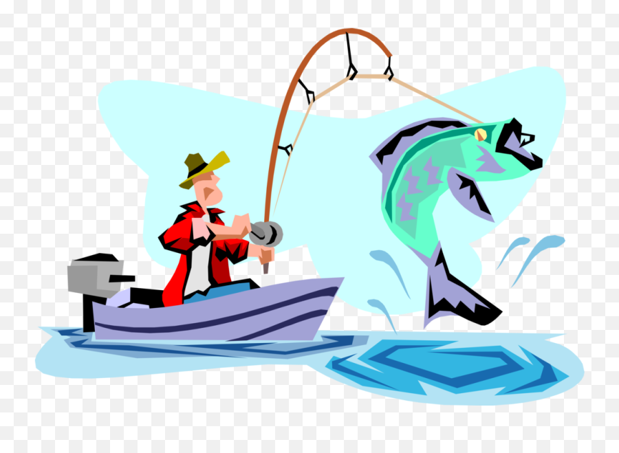 Vector Illustration Of Sport Fisherman Angler In Motorboat - Someone In Boat Cartoon Emoji,Fishing Clipart