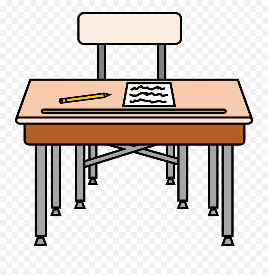 School Desk And Chair With Worksheet And Pencil Clipart - School Desk Clip Art Emoji,School Desk Png