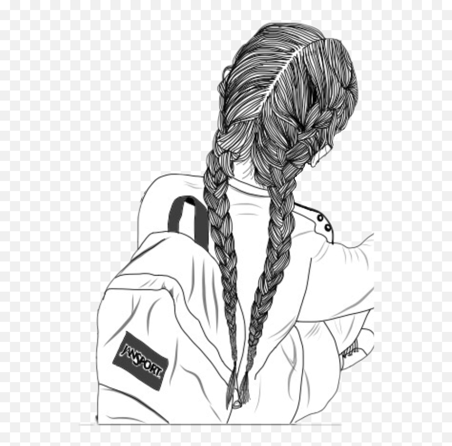 Outlines Girl Outlinesgirl Backpack Bored Interesting Emoji,Braid Clipart