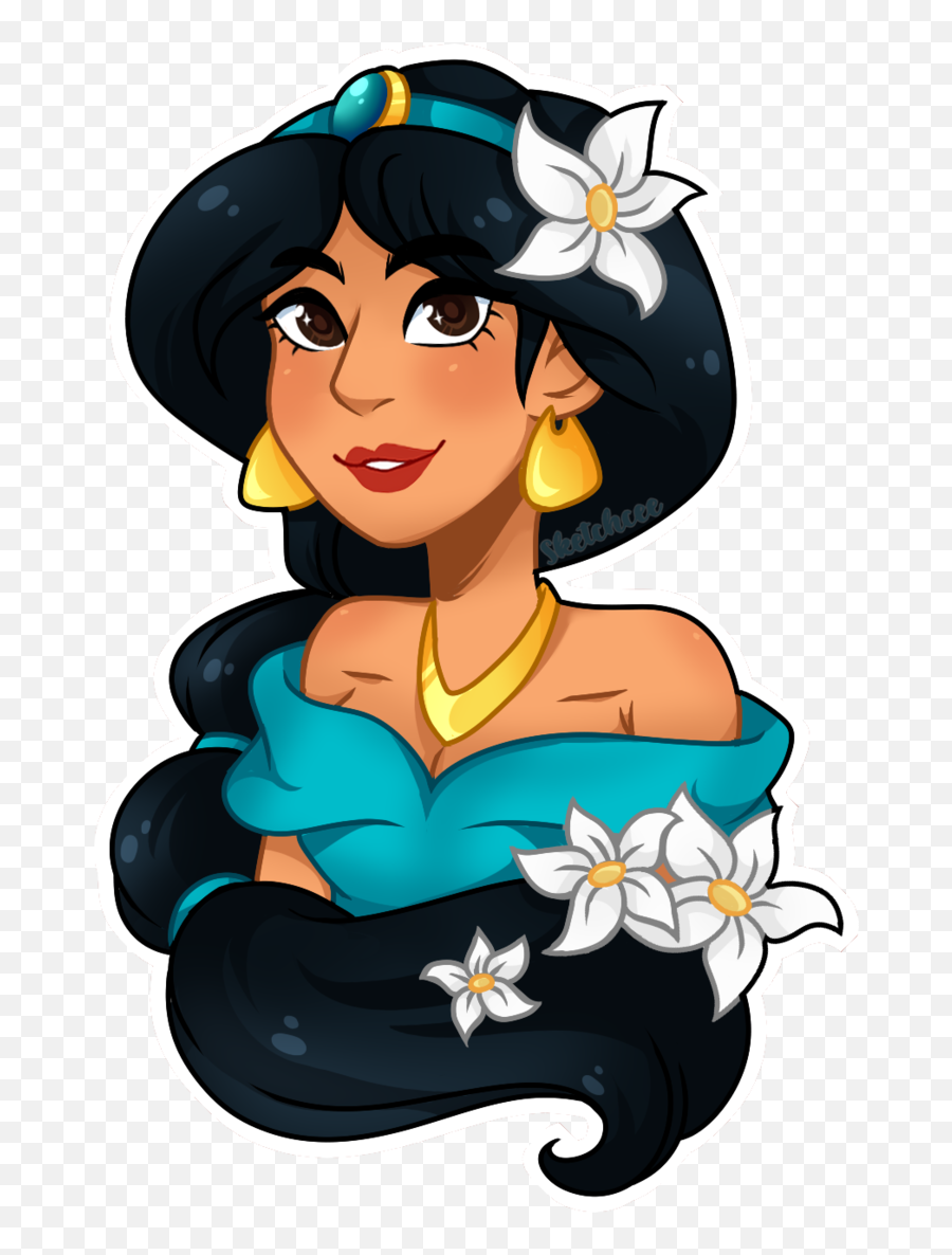 Princess Jasmine Clipart Silhouette - Princess Jasmine With Flower Hair Emoji,Princess Jasmine Png