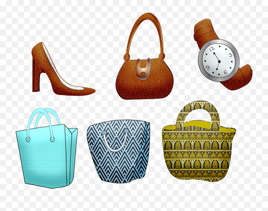 Shopping Bags Purse High Heeled Shoes Watch Public Domain Emoji,Tote Bag Clipart