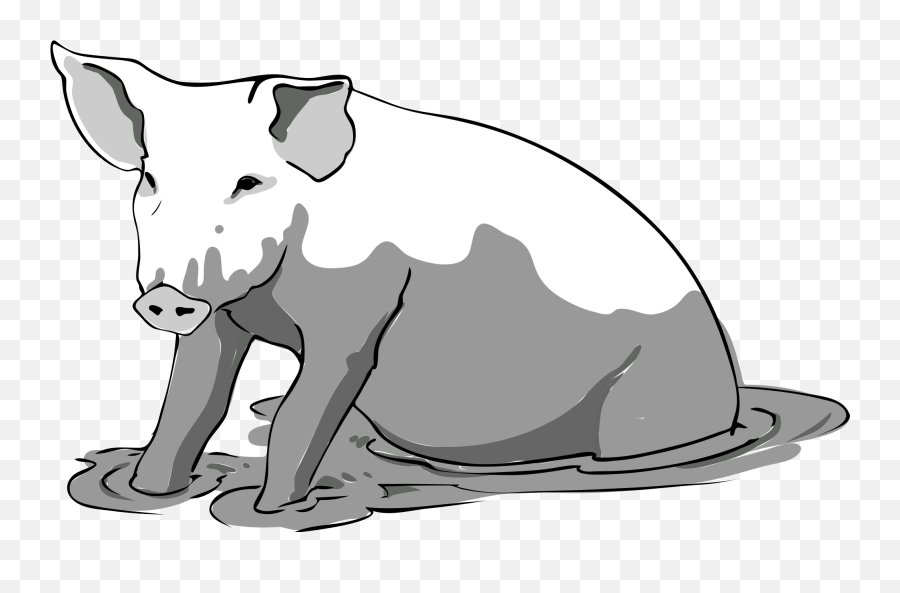 Pig Bw - Pig In The Mud Clipart Black And White Emoji,Pig Clipart Black And White