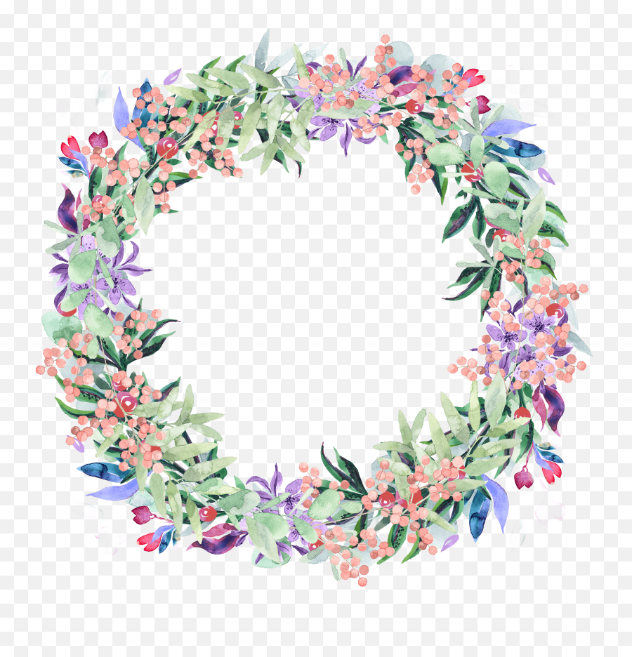 Download Hd Wreath Watercolor Floral Berries Spring Emoji,Spring Flowers Png