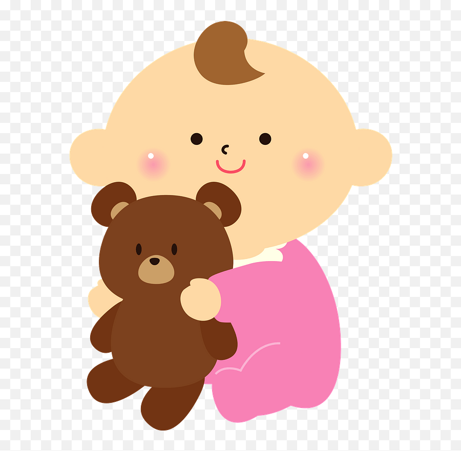 Baby Girl With Teddy Bear Clipart - Baby And Teddy Clipart Emoji,Teddy Bear Clipart