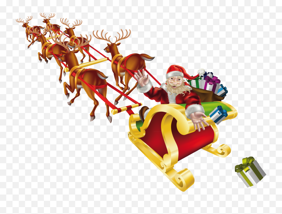 Santa Sleigh Png Alpha Channel Clipart - Santa Claus With Sleigh Png Emoji,Santa Sleigh Clipart